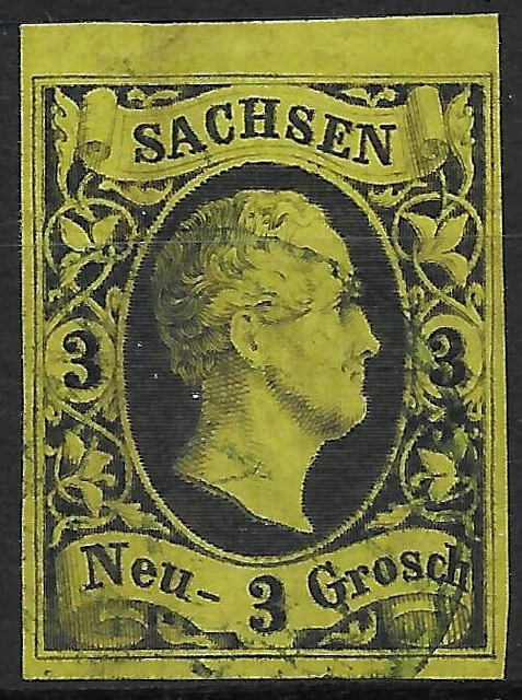 Sachsen 1851 . MiNr. 6 . 3 Ngr . oberer Bogenrand . BPP Befund