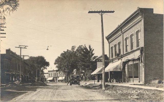 OLIVET, MI, MAIN STREET antique real photo postcard rppc MICHIGAN 1910s