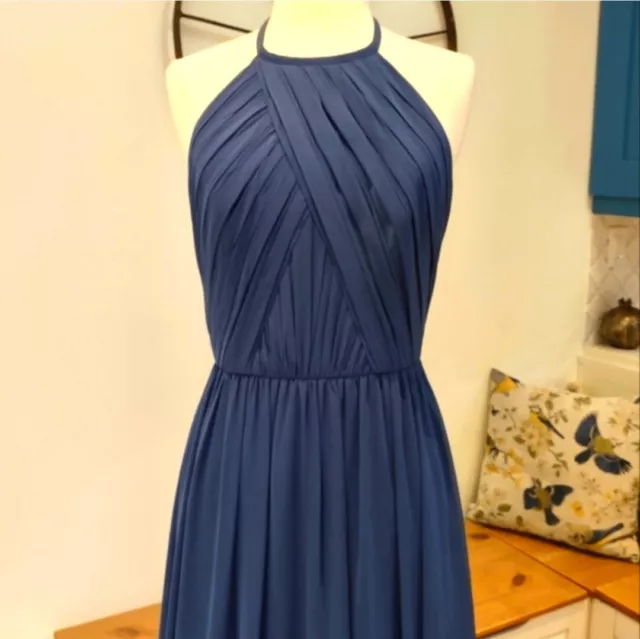 THEIA Bridesmaid Allison blue halter Gown 10 $295 3