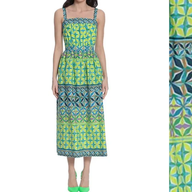 Donna Morgan Green Cotton Geometric MIDI Dress Size 6