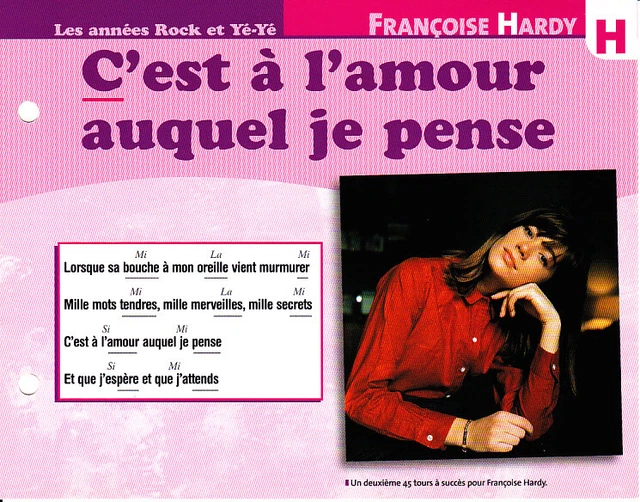 FRANCOISE HARDY Fiche Plaisir De Chanter C'est A L'amour Auquel Je