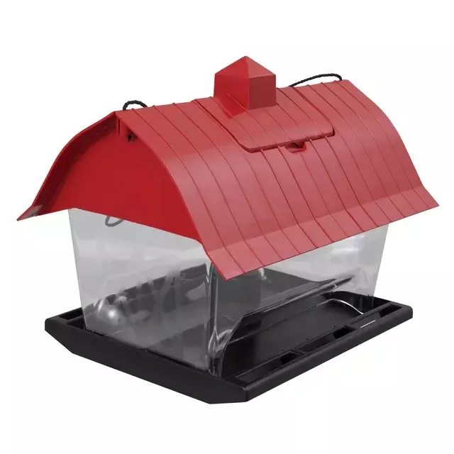 Pennington Red Resin Barn Wild Bird Feeder, Hang or Pole-mount, 4.5 lb. Capacity