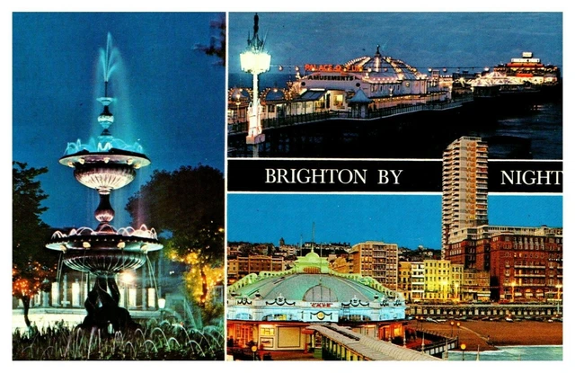 Postcard - BRIGHTON BY NIGHT , SUSSEX ( Ref G15)