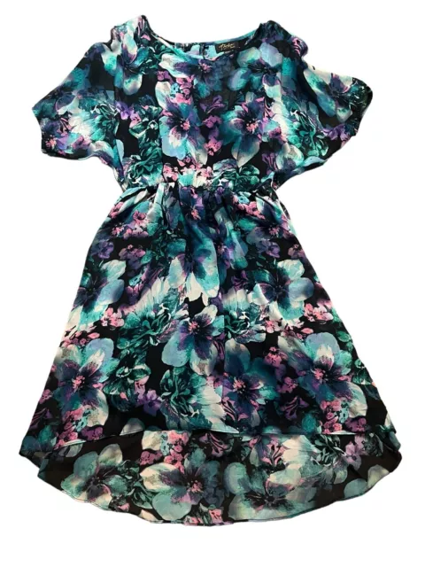 Thalia Sodi Dress Womens Sz XS Hi-Low Hem Blouson Floral Cold Shoulder