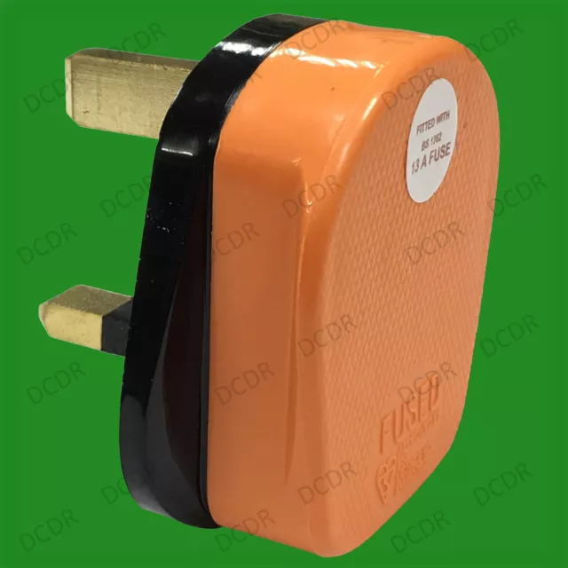 13A Orange High Impact Rubber UK 3 Pin Mains Rewireable Extension Fused Plug