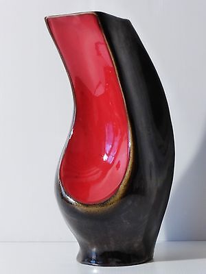 ADORABLE CERAMIQUE/ VASE A DECOR DE FLEURS NOIRES NACREES 1950/ 1960 SIGNE 