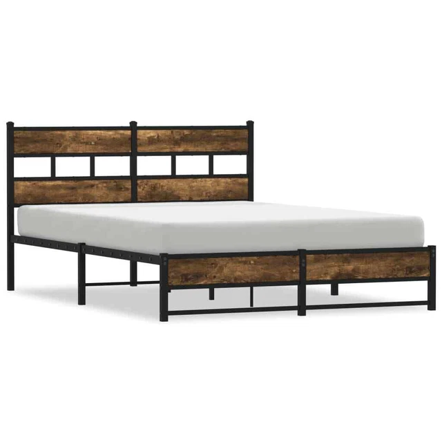 METAL BED FRAME without Mattress Smoked Oak 150x200 cm King Size vidaXL