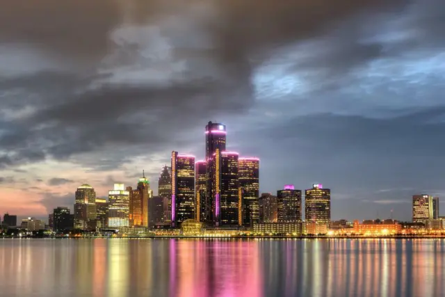 Detroit Michigan Cityscape Skyline at Dusk Photo Art Print Poster 24x36 inch