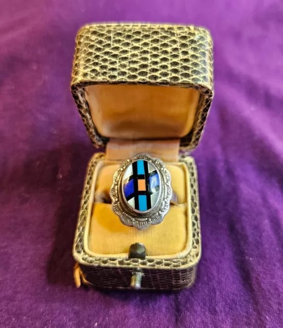 Zuni Ring - ethnic jewelry - Native American - 925 Silber mit  Inlay