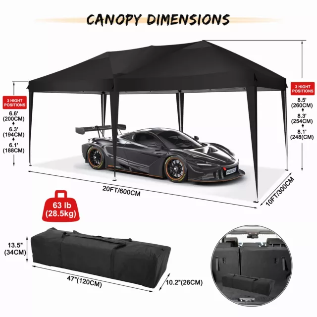 Pavillon 3x3/3x6m Wasserdicht Faltpavillon Pop Up Partyzelt Gartenzelt UV Schutz 3