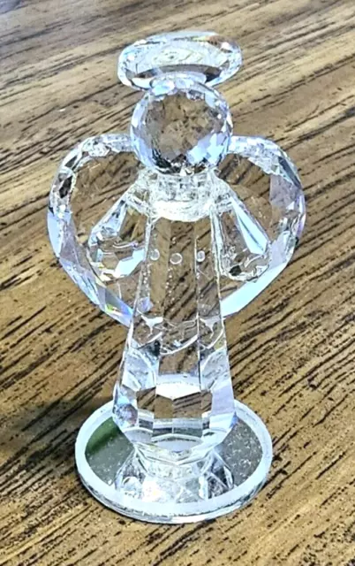 😇 Vintage Clear Crystal Glass, Small Angel Figurine on a Mirror - Unknown Brand