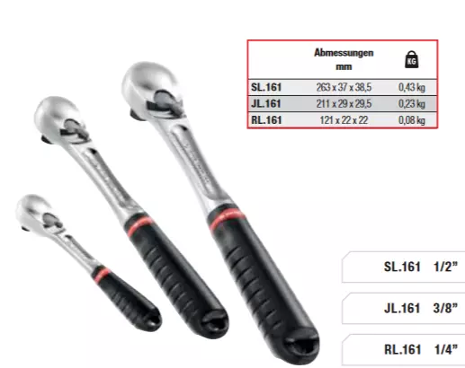 FACOM 1/4" + 3/8" + 1/2" Staubdichte Hochleistungs-Umschaltknarren-Satz 3-tlg