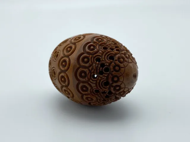 Georgian 19th Century Carved Coquilla Nut Pomander Egg Treen