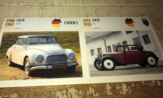 DKW Cars  Colour Collector Cards x 2