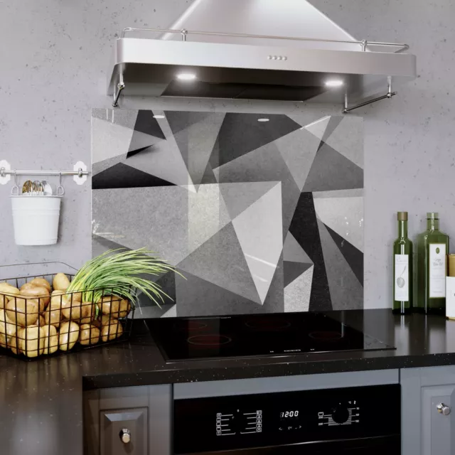 Glass Splashback Kitchen Tile Cooker Panel ANY SIZE Grey Polygon Texture 0553