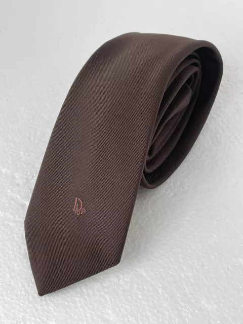 Christian Dior Luxury Textured Solid Vintage Brown Tie. Late 70's early 80's