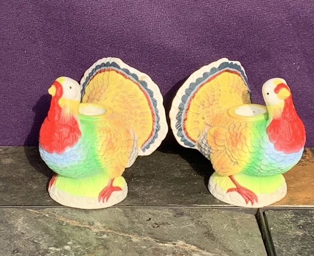 Vintage TURKEY IN THE STRAW Wild Taper Candle Yankee Candelabra Set of 2 ❤️sj8m