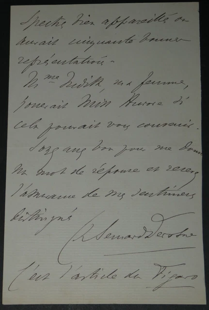 CHARLES BERNARDDEROSNE LETTRE AUTOGRAPHE SIGNÉE, le Secret de Miss