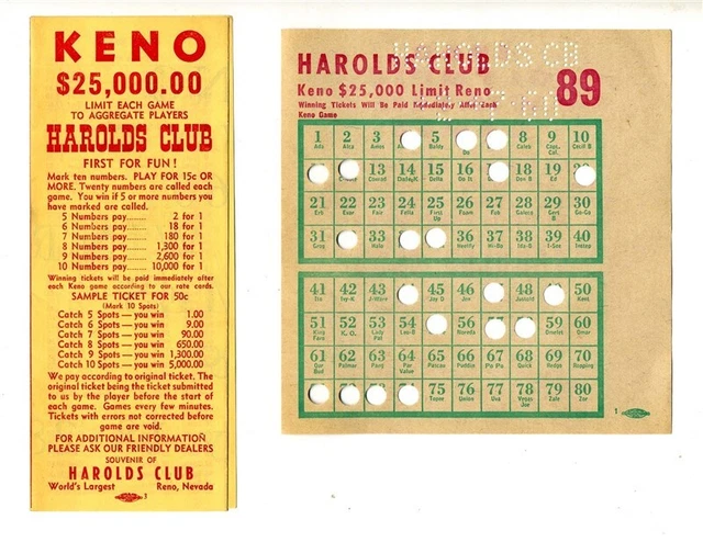 Harolds Club Reno Nevada KENO Brochure Ticket & Draw Sheet 1960 Olympics