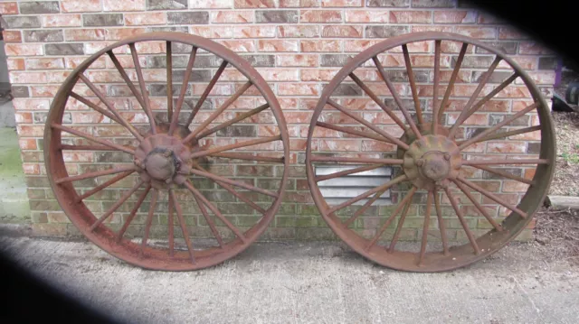 Antique Caterpillar road grader iron wheels {set of four}, very big heavy