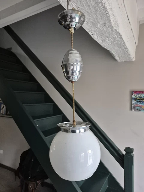 TULIPE GLOBE VERRE art deco ancien lustre lampe dépoli suspension N°1
