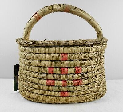 Vintage 1940's Peruvian South American Hand Woven Basket with Handle and Lid