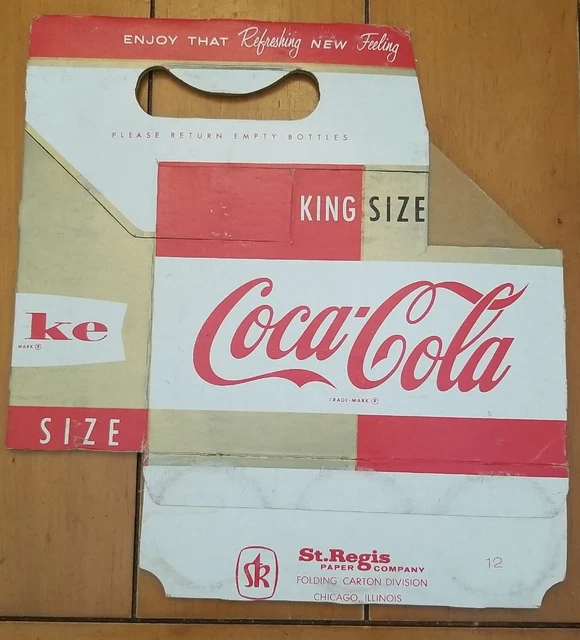 VINTAGE COCACOLA KING Size Soda Bottle Six Pack Cardboard Carrier St