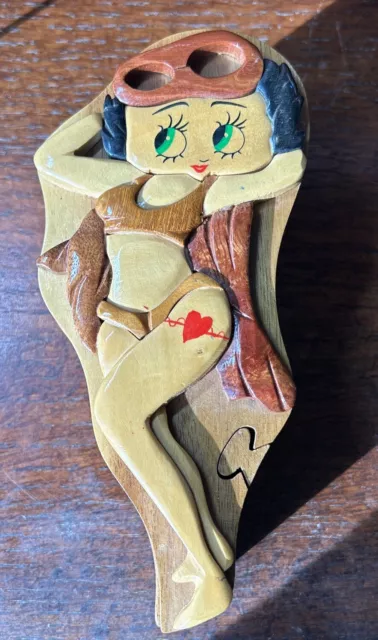 Betty Boop In Bikini Wooden Jewelry Puzzle Treasure Box