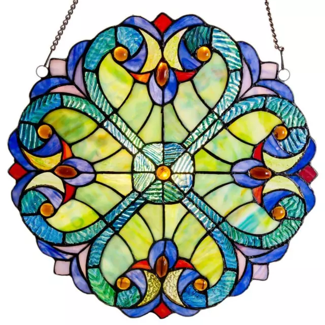 Wall Hanging Multi Stained Glass Mini Halston Window Decorative Art Panel Blues