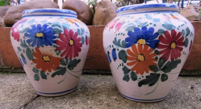 VASES EN BARBOTINE italienne ornés FLEURS des CHAMPS - LA PAIRE