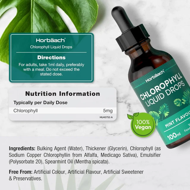 LIQUID CHLOROPHYLL DROPS for Water Extracted from Alfalfa 100Ml 3