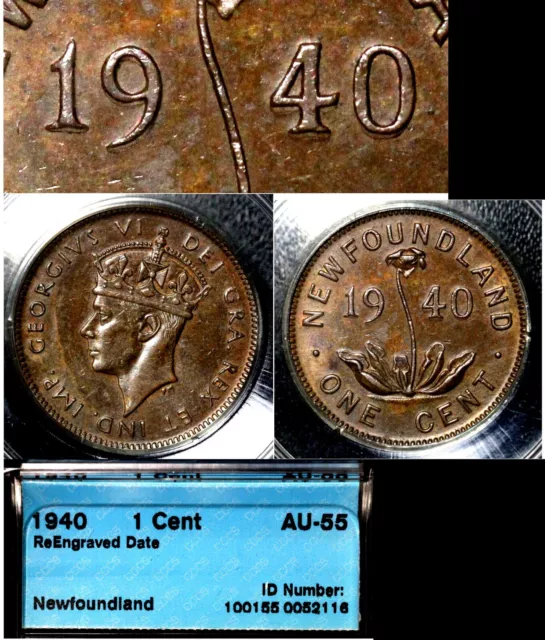 NEWFOUNDLAND Cent - 1940 ReEngraved Date - AU55 VERY RARE (a551)