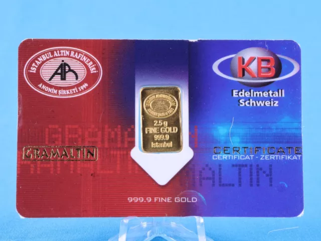 Gold Bars KB Precious Metal Switzerland 2.5 Grams 999.9 Gold in Blistercard 049536