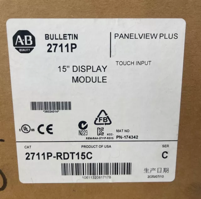 AB Allen-Bradley 2711P-RDT15C / C HMI Panelview Plus 1500 Touch Display Module