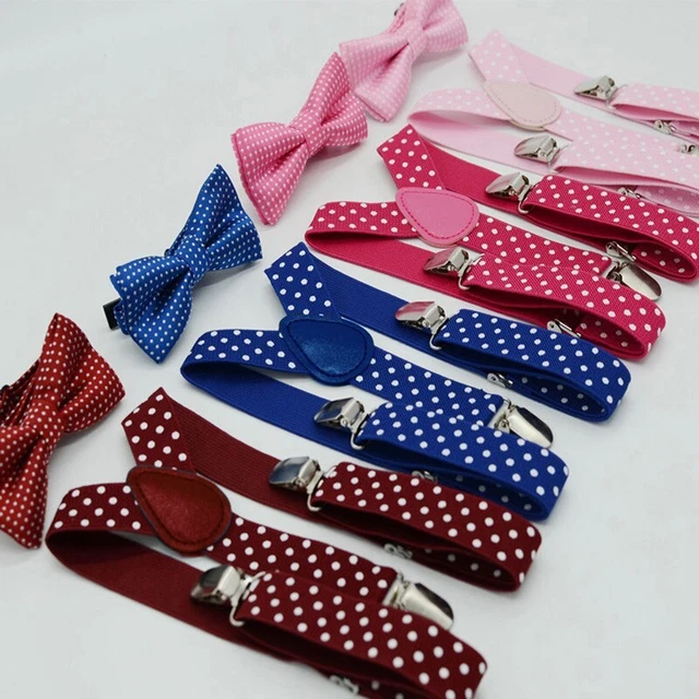 Carino set cintura sospensione bambina ragazzi con fiocco cravatta a pois strap clip