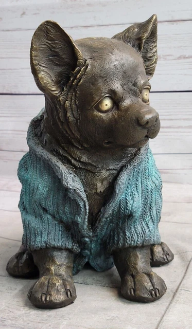 Bronce Metal Chihuahua Perro Escultura Figura Lost Cera Figura Original Regalo