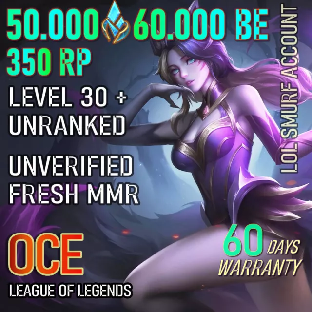 EUW 50K - 70K BE League of Legends LOL Smurf 30+ Unranked Free