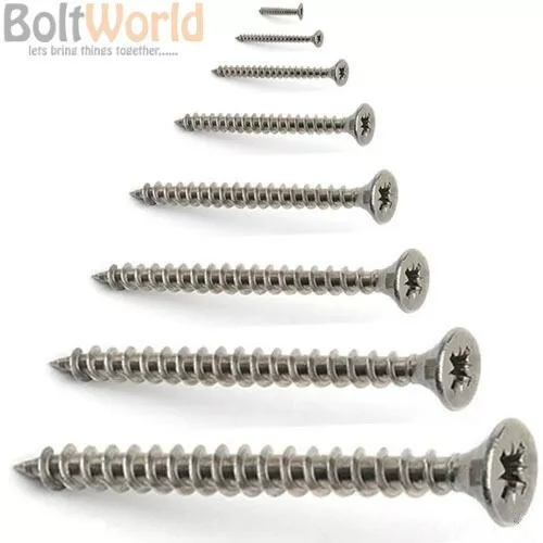 3.5mm 6g A2 STAINLESS STEEL POZI COUNTERSUNK FULL THREADED CHIPBOARD WOOD SCREWS