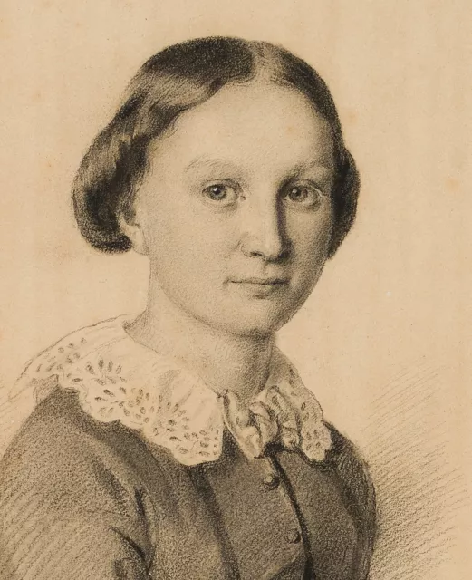 A. SEMMLER (1825-1893), Bildnis einer jungen Frau,  1856, Kohle Romantik 3