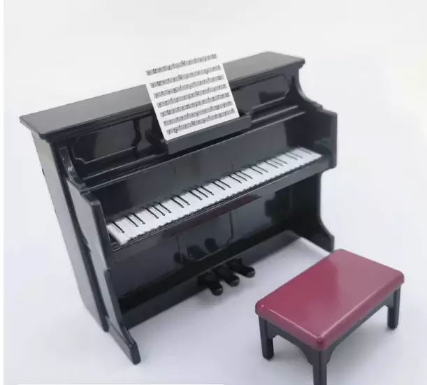 piano droit noir, avec tabouret, miniature maison de poupée, instrument   M3