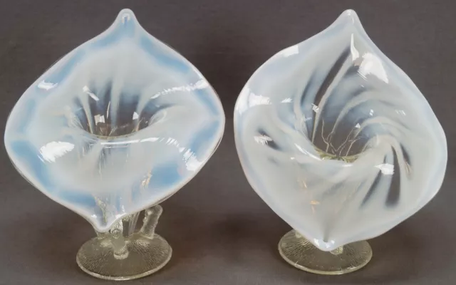 Pair of EAPG Jack in the Pulpit Dugan Twigs Pattern White Opalescent Vases