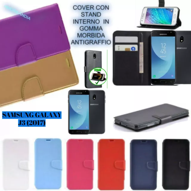 PER SAMSUNG GALAXY J3 (7) anno 2017 cover A LIBRO 3 TASCHE PORTA CARD ECO PELLE