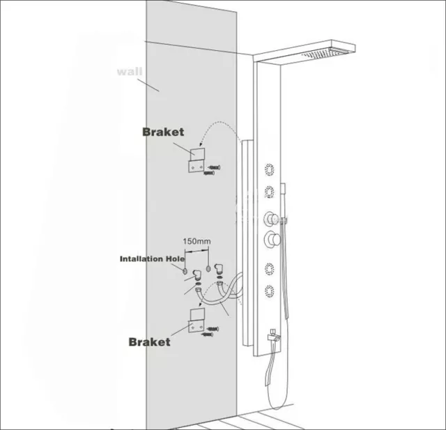 LED Shower Panel Column Tower Stainless Steel Black Waterfall Body Jet Mixer Tap 2