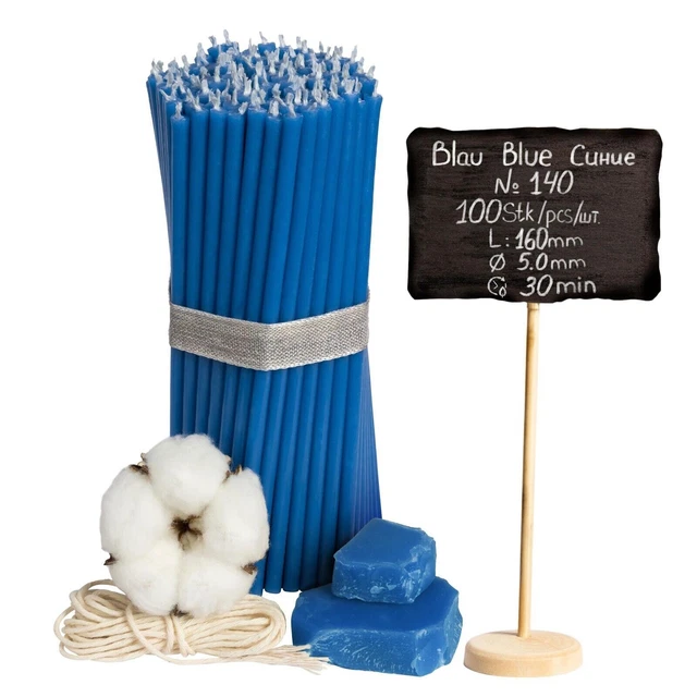 100 pcs Diveevo Church beeswax candles №140 ritual candles in BLUE L:16 cm