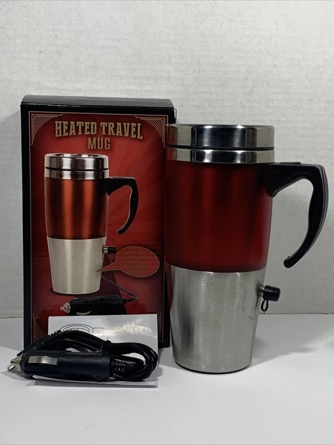 NEW!! Stainless Steel 15oz Heated Insulated Travel Mug W/ 12VDC Adapter