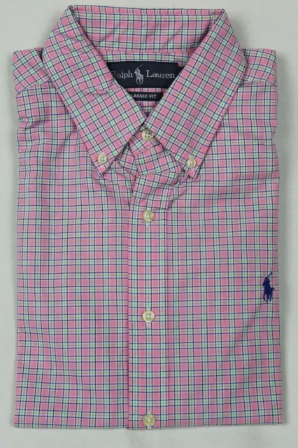 Ralph Lauren Pink Green Plaid Classic Dress Shirt Navy Pony NWT