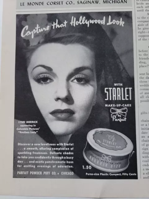 1943 PARFAIT STARLET Maquillage Lynn Merrick Hollywood Look Vintage  Original Ad EUR 9,17 - PicClick FR