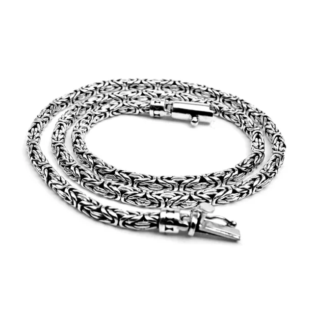 Bali Handmade Solid Sterling Silver round BYZANTINE Chain Necklace 4mm