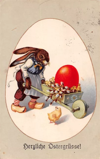 721911) nette AK Frohe Ostern "Hase mit Eierkarre"