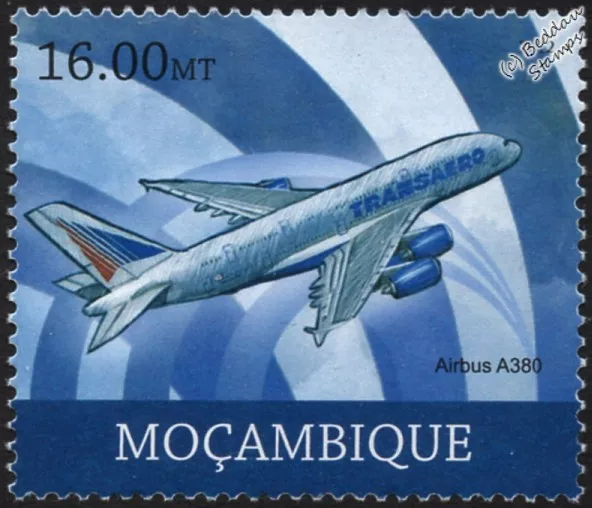 TRANSAERO Airlines AIRBUS A380 Superjumbo Double-Decker Airliner Aircraft Stamp